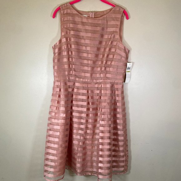 NWT London Times Modcloth Rose Gold Pink Retro Organza Stripe A Line Dress - Picture 2 of 8